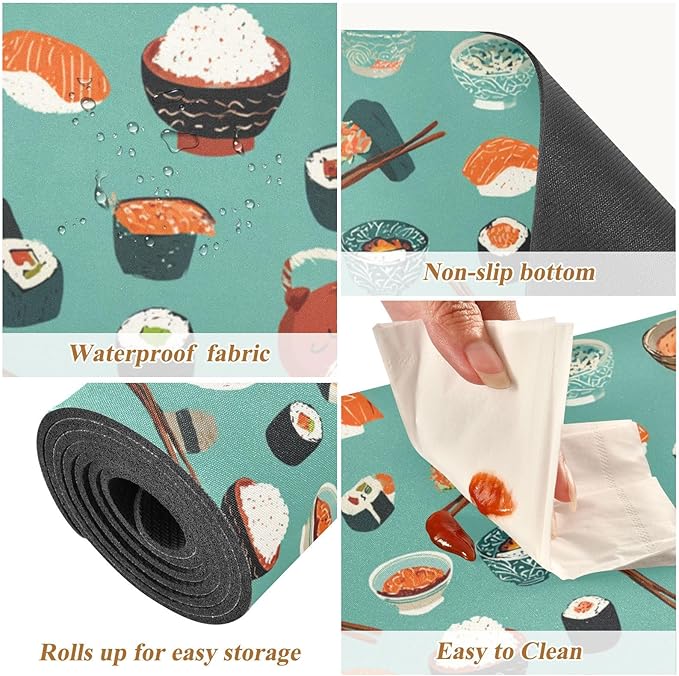 2-in-1 Table Runner Trivet for Hot Dishes Heat Resistant Hot Plate Mat Pad 39x12 Inch Waterproof Table Protector Trivets for Countertop Non Slip Decorative Teal Sushi