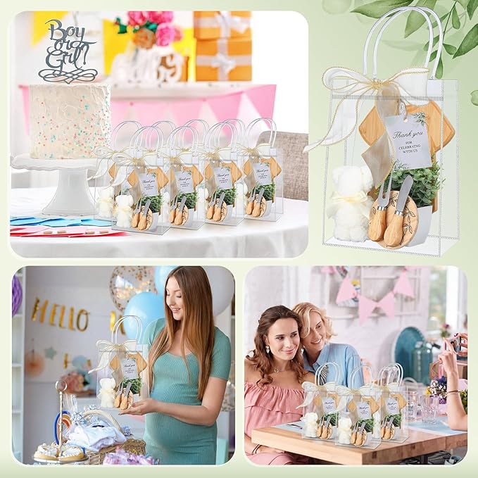 Honeydak 49 Pcs Baby Shower Prizes for Game Players 6 Sets Babysuit Shaped Bamboo Cheese Board Fork Knives Coasters Towel Potted Plant Thanks Card Gift Bag for Baby Bridal Shower Wedding Favors