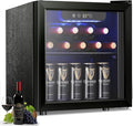 Antarctic Star 12 Bottle/48 Can Wine Cooler/Cabinet, Mini Drink Fridge, Clear Front Glass Door Counter Top Red Cellar Beer Soda Bar Quiet Compressor LED Display 1.3 cu.ft. Black