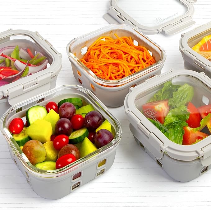 Glass Food Storage Containers with Glass Lids – 28oz Meal Prep Containers, Lunch Box with Silicone Sleeve – Stackable Containers for Lunch & Leftovers