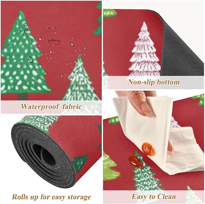 Christmas Trees White Green Trivet Table Runner Heat Resistant 230F for Hot Dishes Pots Plates Kitchen Dining Table Protector Decorative 39.37 X 11.8 Inch