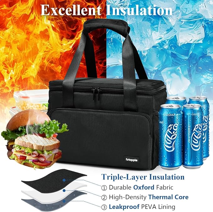 Gloppie Flight Crew Lunch Bag with Luggage Trolley Sleeve - Professional Insulated Cooler Bag for Flight Attendants & Pilots, Leakproof Lunch Box with Reinforced Structure for Travel & Work, Blue XL