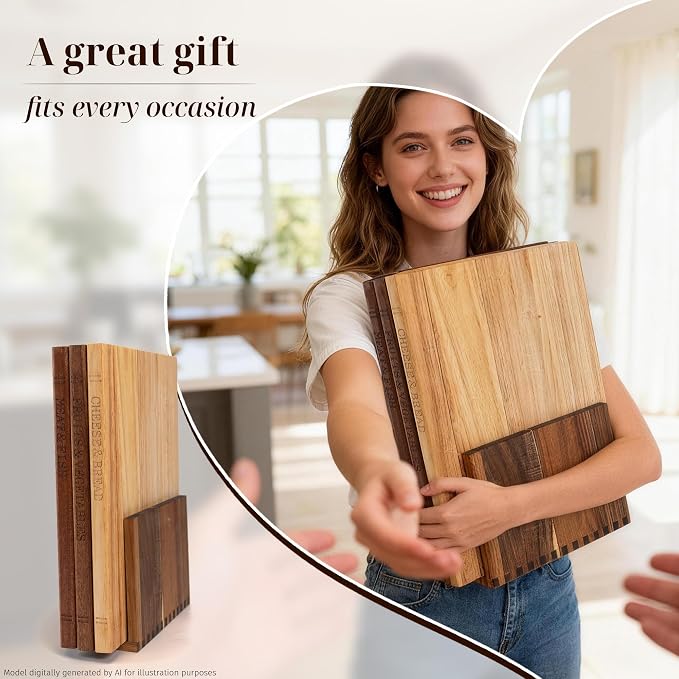 Book Cutting Board Set with Wooden Stand-Wooden Kitchen Cutting Boards That Look Like Books for Vegetables Cheese Meat,3pcs Chopping Board Gift Set for Home Cooks & Kitchen Decor