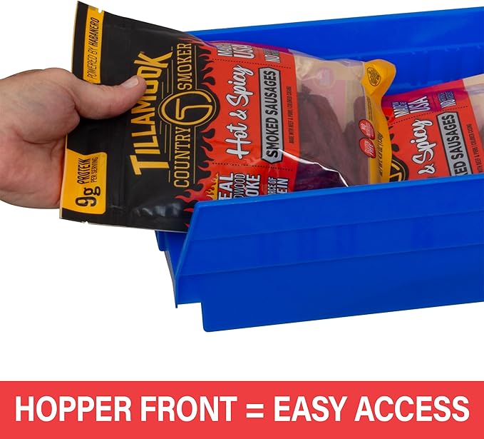 Akro-Mils 30184 Plastic Shelf Bins, Heavy Duty Storage Bins for Garage, Closet, and Drawer Organization, 24" x 8" x 4", Red, 6-Pack