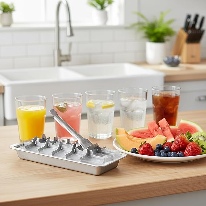 2 Set Stainless Steel Ice Cube Tray for Freezer – Square Icecube Foods 18 Slot Molds Easy Release Metal Handle with Removable Slots, Lever Reusable with 6 Clips, Dishwasher Safe for Kitchen & Bar
