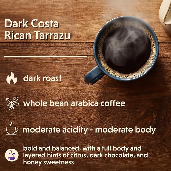 Coffee Bean Direct Dark Costa Rican Tarrazu, Whole Bean Coffee, Single Origin Arabica Coffee, Dark Roast, 1 Pound Bag (Pack of 1)