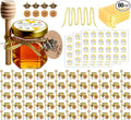 Small Honey Jar, Mini Honey Jars with Dipper, Glass Honey Pot Baby Shower Favors, Party Favors & Wedding Favors, Hexagon Honey Container w/ Lid, Bee Charms, Fabric Ribbons and Bags, 60 Pack 1.5oz