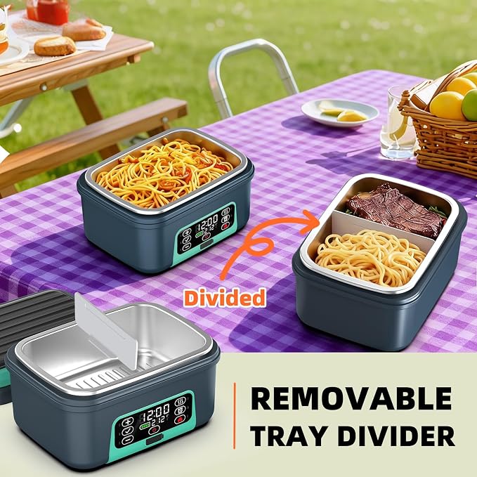 XL 6.3-Cups Cordless Electric Heated Lunch Box for Adults, Rechargeable Battery Powered Smart Self Heating Lunchbox for Men Women, 100W Food Warmer for Trucks Driver Travel Office Worker