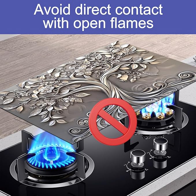 HOMETITUTE Tree of Life Stove Top Cover For Electric 28 x 20 inch Gas Stove Cover Pad Glass Flat Stovetop Covers Mat for Kitchen Fit Under Coffee Absorbent Mat Diatomite