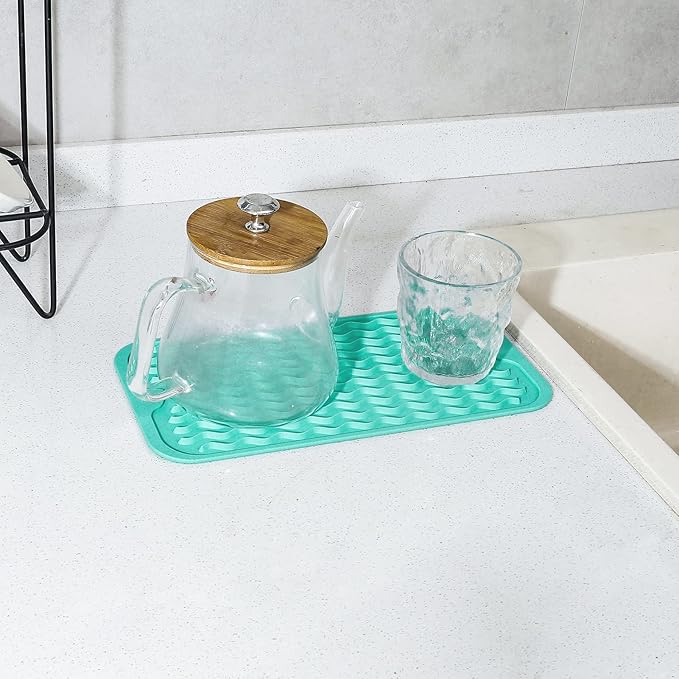 MicoYang Silicone Dish Drying Mat for Multiple Usage,Easy clean,Eco-friendly,Heat-resistant Silicone Mat for Kitchen Counter or Sink,Refrigerator or Drawer Liner Mint S 12 inches x 6 inches
