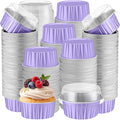 Gejoy 400 Pcs Aluminum Foil Baking Cups with Lids 5 oz Disposable Ramekins Mini Cake Pans Creme Brulee Cupcake Liners Muffin Dessert Container for Wedding Birthday Party (Classic,Light Purple)