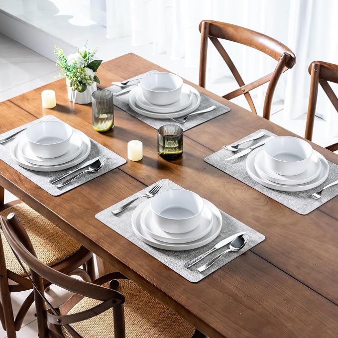 AmorArc Ceramic Dinnerware Sets for 6, Modern Flat Stoneware Plates and Bowls Sets,Chip and Crack Resistant | Dishwasher & Microwave Safe Dishes Set,Scratch Resistant- Service for 6 (18pc)-Matte White