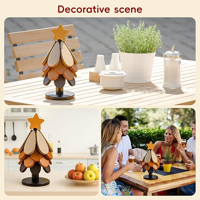 Wooden Trivets for Hot Dishes, Wooden Tree Trivet Set, Natural Tree Trivet Set - Foldable Wooden Tree Coasters for Kitchen Counter, Hot Pots and Pans, Heat Resistant Table Protectors
