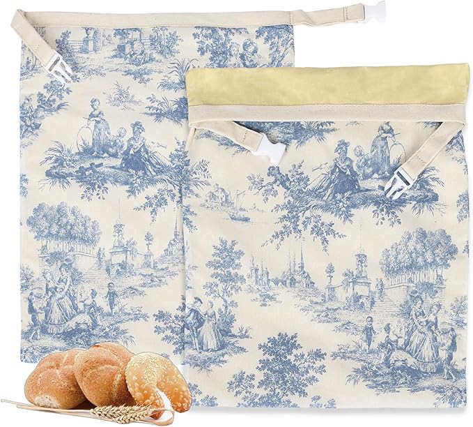 Reusable Beeswax Bread Bags for Homemade Bread & Sourdough, 2-Pack XL Airtight Food Storage Bags, Organic Cotton Linen Covers - Freezer-Friendly Freshness Preservation Keeps Fresh Longer