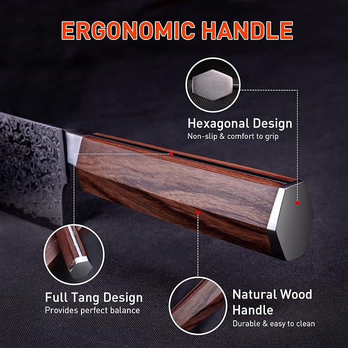 Nakiri Cleaver Knife 7 inch Damascus Steel Chinese Chef Knife VG-10 Steel 67-Layer Damascus Professional Vegetable Cleaver Chopper Full Tang Non-slip Natural Wood handle with Exquisite Box
