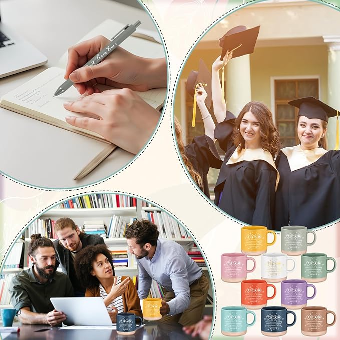 Didaey 10 Sets Team Appreciation Gifts Set 13oz Pastel Inspirational Ceramic Coffee Mugs A6 Leather Notebooks Ballpoint Pens Bulk Thank You Gifts for End of Year Teacher Team Members Coworker Staff