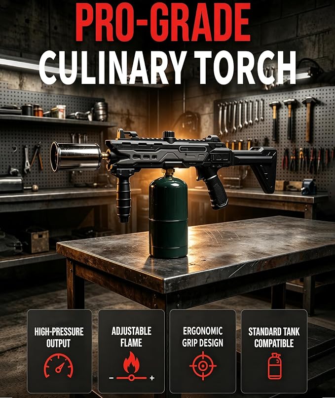 Powerful Propane Torch Gun, Fathers Day Gift for Dad Men, Culinary Blow Kitchen Cooking Torch for Steak Searing, Campfire Charcoal Starter for Blackstone Griddle Accessories (Tank Not included)