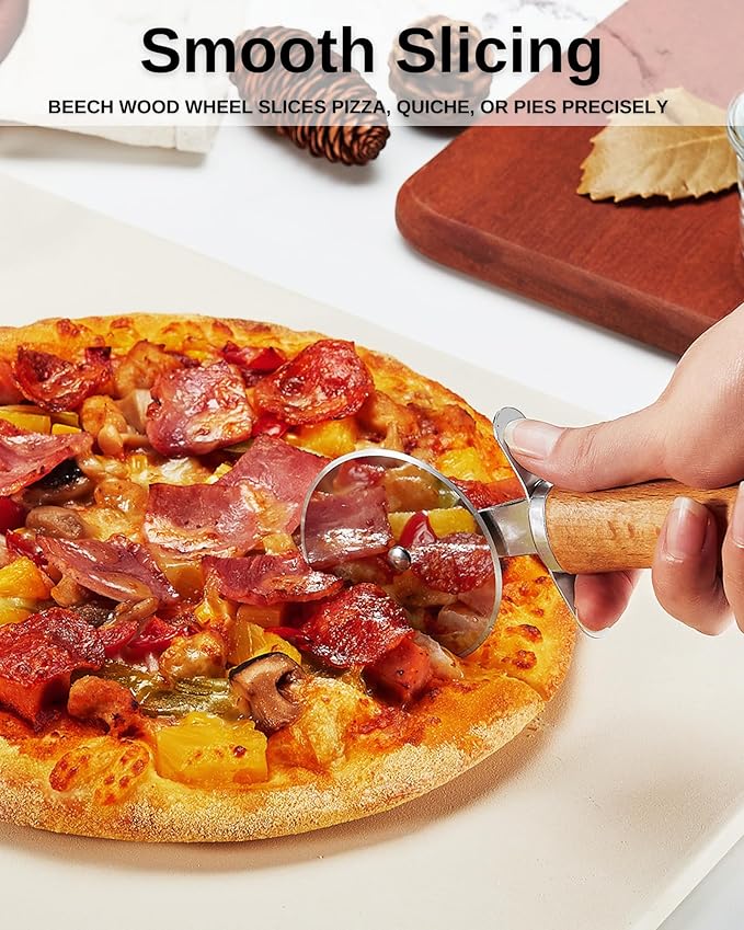 Pizza Dough Docker Roller with Stainless Steel Spikes, Pizza Wheel & Pie Server, Cleaning Brush and Canvas Bag – Perfect for Homemade Pizza, Pie & Pastry