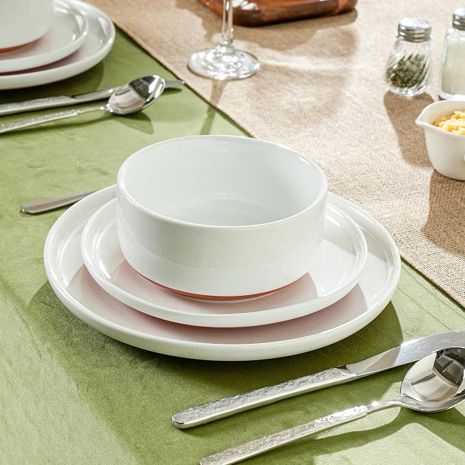 6 Piece Ceramic Plates and Bowls Sets for 2, Elegant White | Stoneware Dinnerware Set, Dishwasher & Microwave Safe, Handcrafted, Perfect for Family and Gatherings