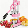 Commercial Heavy Duty Cast Iron Hand Press Manual Orange Citrus Lemon Lime Grapefruit Pomegranate Fruit Juice Squeezer Machine with Stainless Steel Cup Pink
