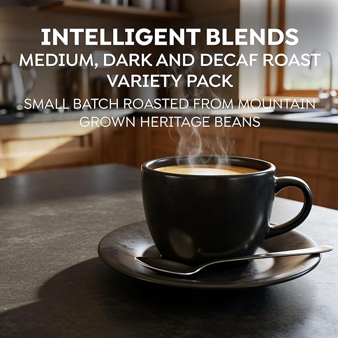Intelligent Blends Dark Roast, Medium Roast & Decaf Dark Roast Coffee Pods Variety Pack, 48 ct, Single Serve Pods – 100% Arabica Coffee, Compatible with Keurig K Cups Maker