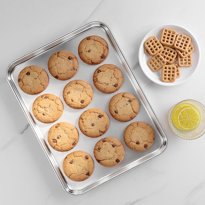 LIANYU Stainless Steel Baking Sheet Pans of 2, 12.4x9.7 Inch Quarter Sheet Pan, Heavy Duty Cookie Sheet for Baking, Bakeware Oven Tray for Food, Non Toxic & Easy Clean, Dishwasher Safe