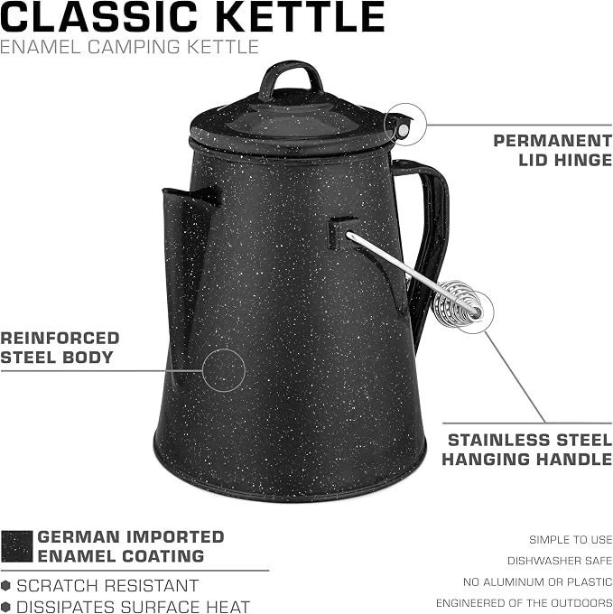 COLETTI Classic Camping Kettle 60 oz — Tea and Camp Kettle, NO Aluminum or Plastic, Ideal for Boiling Water [Black Enamel]
