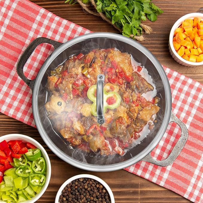 DOITOOL 13 Inch Tempered Glass Pot Lid with Heat-Resistant Handle Thickened Visual Cover for Frying Pan Kitchen Cookware Accessory with Steam Vent and Non-Slip Grip