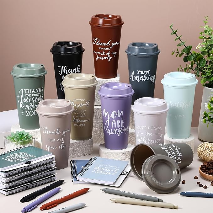 Teenyyou 60 Pcs Employee Appreciation Gift Set, 16oz Tumbler with Lid Notebook Pen Bulk Thank You Gift Holiday Party Favor for Teachers Office Coworker Teacher Staff Team (Dark Color,Classic Style)