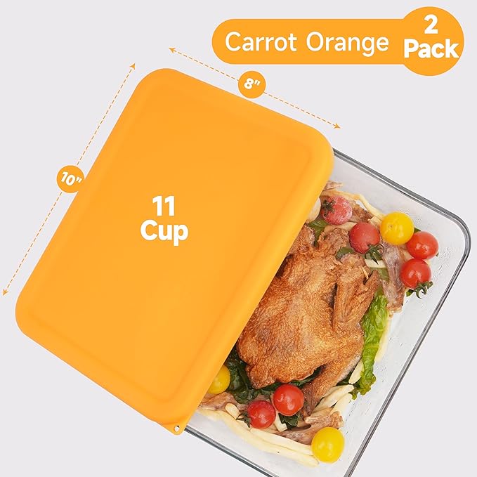 LUVCOSY 11 Cup Rectangle Silicone Storage Cover Lids Replacement for Pyrex 7212-PC Glass Bowls, (Container not Included) 2 Pack, Microwave, Dishwasher and Freezer Safe