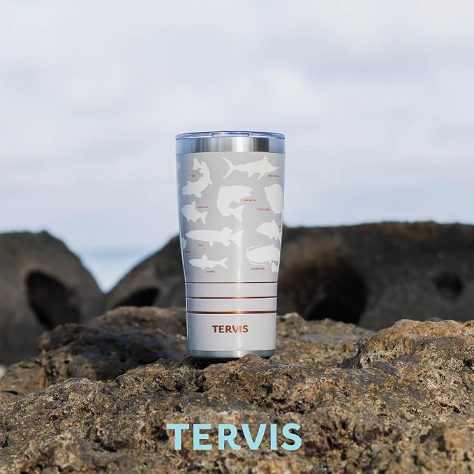 Tervis Traveler® Stainless Steel 20oz Traveler™ with Slider Lid | Inkreel - Teal Wave | Double-Wall Vacuum Insulated Travel Cup, Keeps Drinks Hot