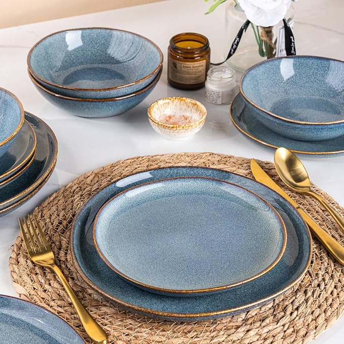 AmorArc Ceramic Dinnerware Sets,Handmade Reactive Glaze Stoneware Plates and Bowls Sets,Highly Scratch Resistant | Dishwasher & Microwave Safe Dishes Set,Service for 8 (24pc)