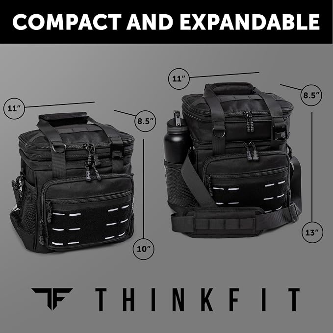 ThinkFit Tactical Lunch Box for Men - Heavy Duty Insulated Lunch Bag - Military Style Large Capacity Meal Prep Cooler Bag for Work, Construction, Blue Collar - Waterproof MOLLE System