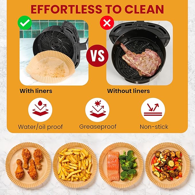 400Pcs Air Fryer Liners Disposable Round, Non-Stick and Oil Proof for Easy Cleanup, Ninja Airfryer Liners Great for Oven, Pans & Baking – 8 Inch for 5-8 qt Basket by Baker's Signature