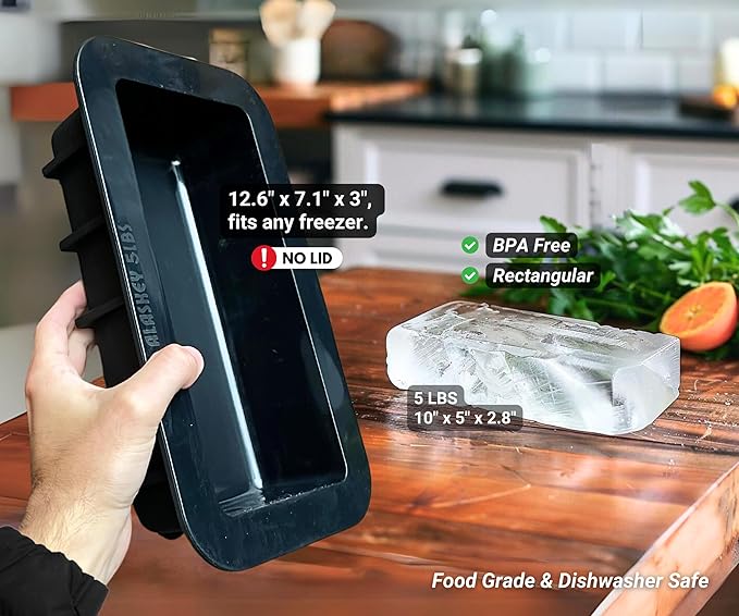 Alaskey® Extra Large Ice Block Mold 5 lbs (Single) | Create Perfect Reusable Ice Bricks | Professional Silicone Mold for Crafting Giant Ice Cubes, Ideal for Ice Baths, Coolers, Bartender Accessories