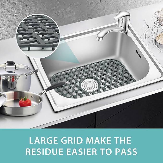 SAMSIER Silicone Sink Protectors Mats (13x11 & 14x12 & 16x12 & 18x16 & 19x14 & 21x16 & 22x13 & 25x16 & 26x14 & 28x14 & 30x16) for Bottom of Kitchen Sink (19”x13”, Center Drain)