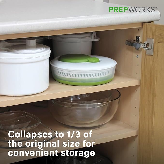 PrepWorks 3 Qt Collapsible Salad Spinner – Space-Saving, Easy-to-Use, BPA-Free, for Quick Salad Washing & Drying, Dishwasher Safe