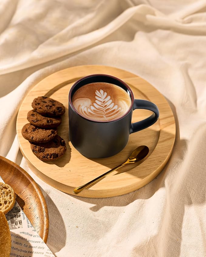 famiware Coffee Mugs Set of 4, Nebula 14oz Coffee Mugs, Ceramic Cup Set with Handle for Latte, Tea, Milk, Cappuccino, Cocoa, Matte Black