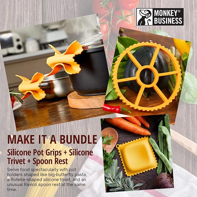 Monkey Business Fun Rotelle-Shaped Silicone Trivet + Potholders & Spoon Rest for Kitchen Counter