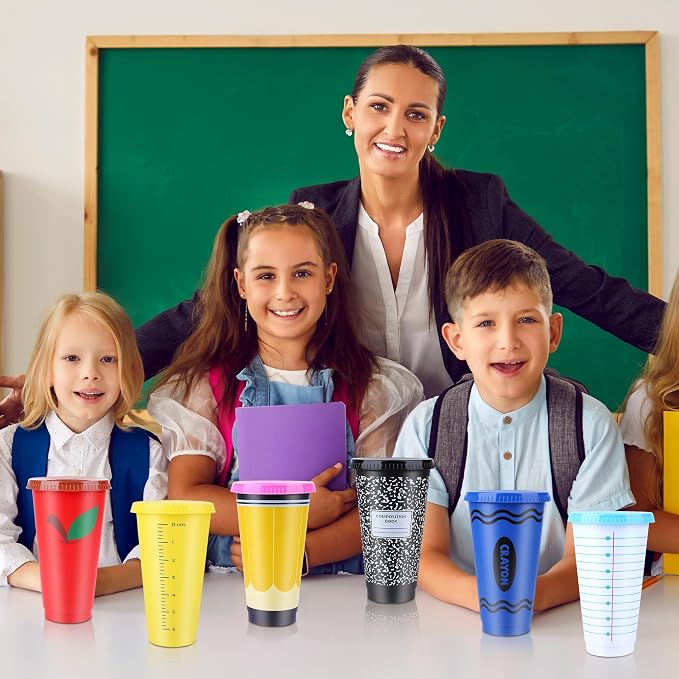 Kochorie 48 Pcs Teacher Appreciation Gifts Cups 24 Oz Reusable Tumblers | with Lids & Straws Back to School Thanks to Teacher Plastic Cups for Valentines Teachers Gifts Christmas Party Supplies