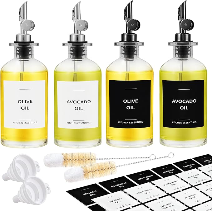 Spaceneat Olive Oil Dispenser Bottle for Kitchen, 11.8 fl oz, Silver & Black Bundle