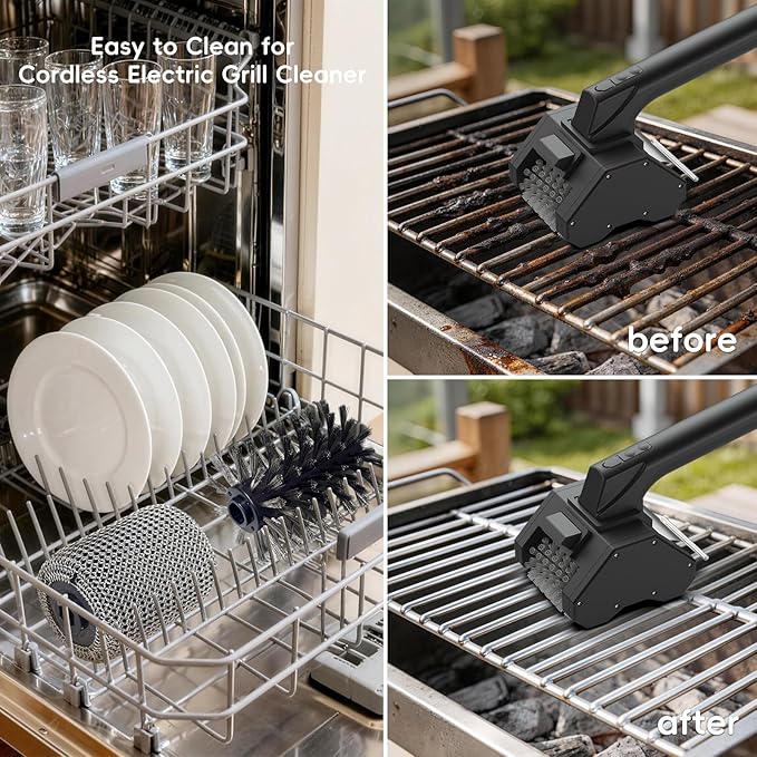 2026 Upgraded Electric Grill Cleaner,Electric Grill Brush for Outdoor Grill,Electric BBQ Grill Brush with 2 Brush Head,BBQ Grill Cleaner Up to 350 RPM Speed,Grill Cleaner Tool for Men/Dad