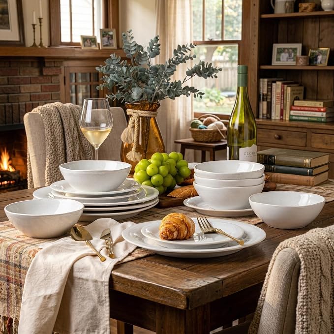 AmorArc Ceramic Dinnerware Sets, Handmade Stoneware Reactive Glaze Plates and Bowls Set, Scratch Resistant | Dishwasher & Microwave Safe, Service for 4 (12pc)