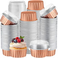 Gejoy 400 Pcs Aluminum Foil Baking Cups with Lids 5 oz Disposable Ramekins Mini Cake Pans Creme Brulee Cupcake Liners Muffin Tins Flan Mold Dessert Container for Wedding(Rose Gold,Classic)