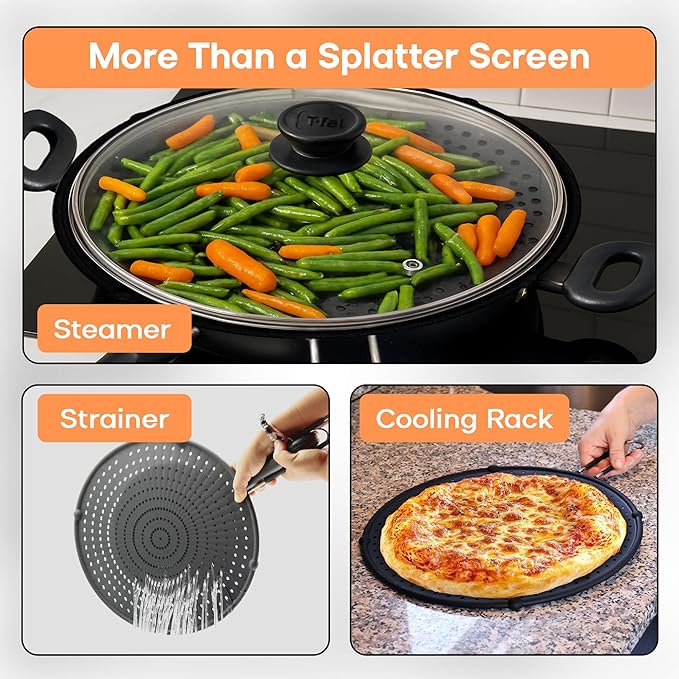 Splatter Screen for Frying Pan | USA Brand | 11-Inch Black, Fit Pans (6" to 11") Silicone Grease Splatter Guard for Frying Pan and Stove by Beckon Ware
