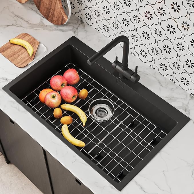 26-1/8’’ x 14-1/8’’ Sink Protectors for Kitchen Sink, Stainless Steel Kitchen Sink Protector, Sink Grate for Bottom of Kitchen Sink with Rear Drain, Sink Grid for Single Bowl Kitchen Sink
