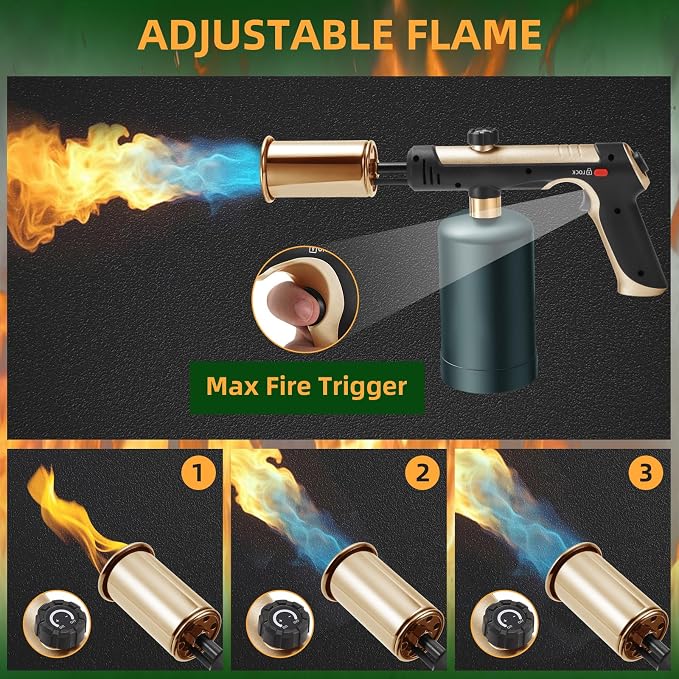 Powerful Propane Torch with One-Touch Max Fire, Adjustable Kitchen Torch with Safety Lock, Flamethrower, Blow Torch Gun for Grill, BBQ, Sous Vide, Campfire Starter (Tank Not Included)