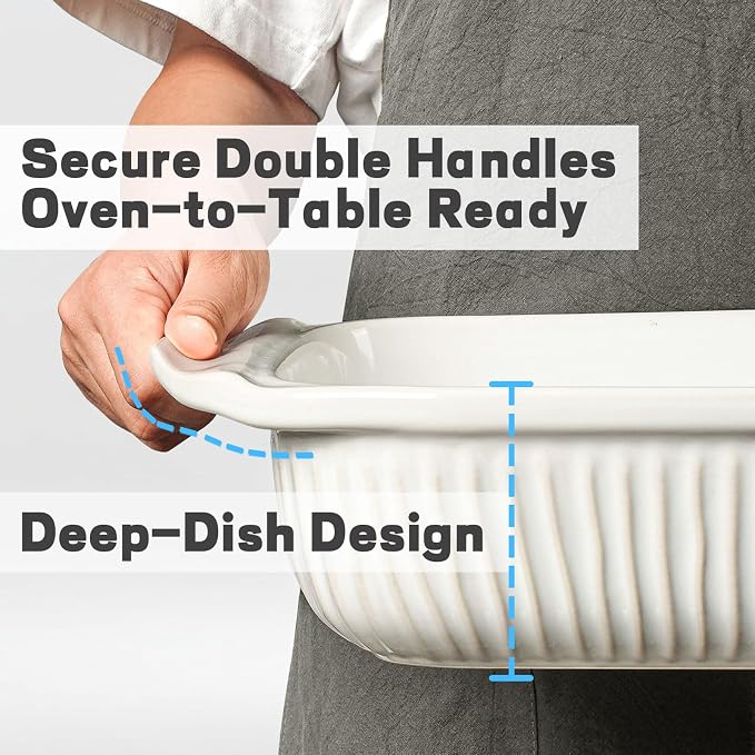 Artena Baking Dish 5.1 Quarts, Casserole Dishes For Oven, Baking Pan With Handles, Lasagna Pan Deep, Large Casserole Dish, Rectangular Ceramic Bakeware (White, With Rack)