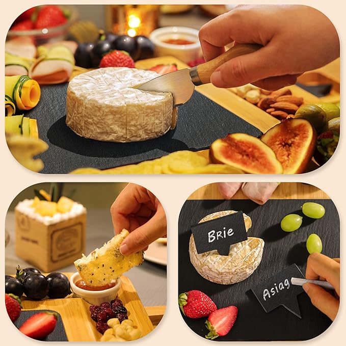 Easoger Charcuterie Boards, Large Charcuterie Board Set, Bamboo Cheese Board Set with Double Protective Packaging, Upscale Stylish Cheese Knife Set for Housewarming Gift