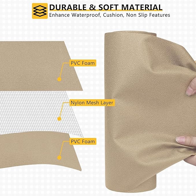 WochiTV Shelf Liner for Cabinets, Drawer Non Adhesive Non Slip Foam Mat for Kitchen, Pantry, Bathroom, Cupboard, Garage, Closet, Shelves, Drawer, Tool Box, Tan 11.8 x 236 inches